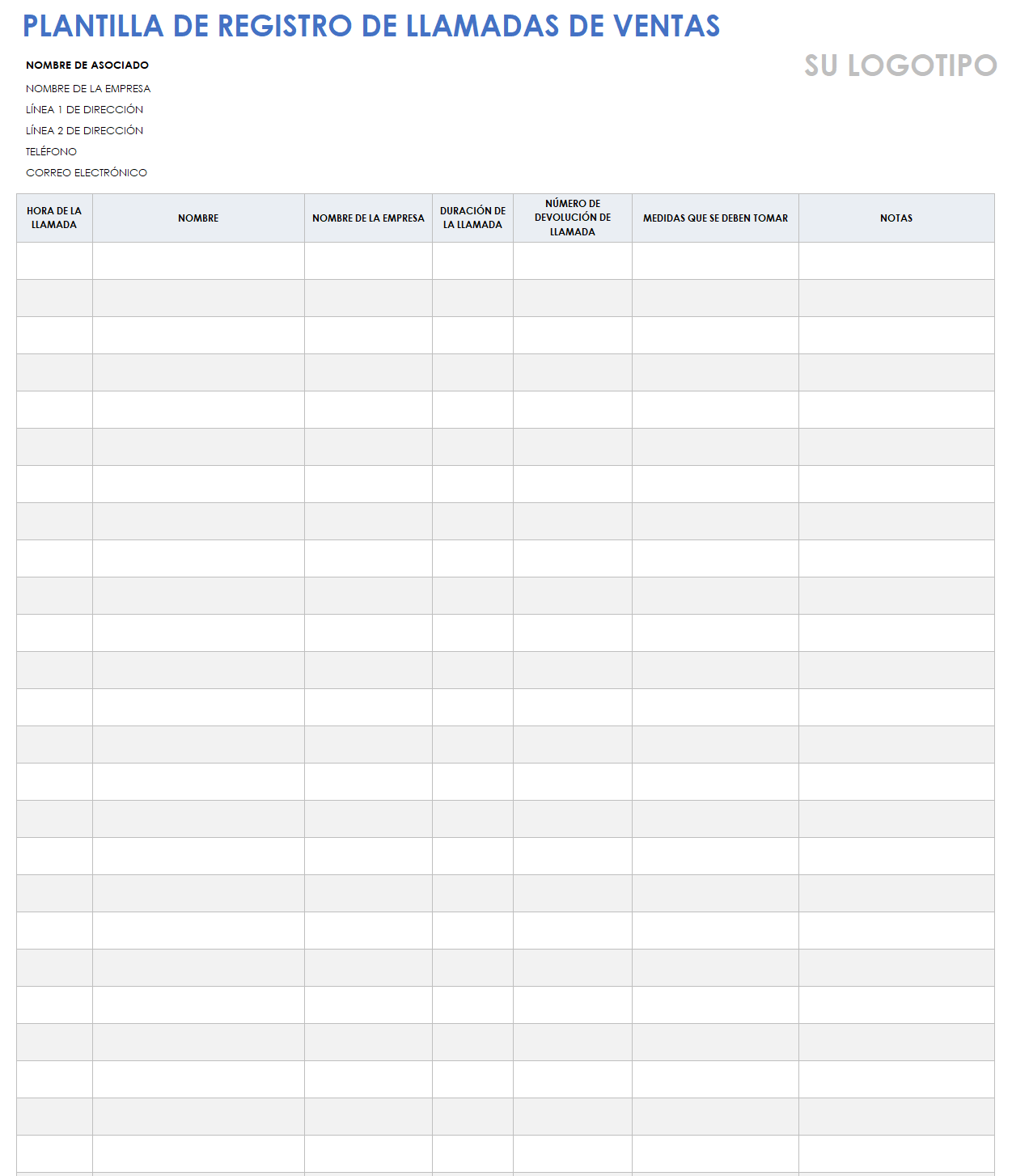 Plantilla de registro de llamadas de ventas