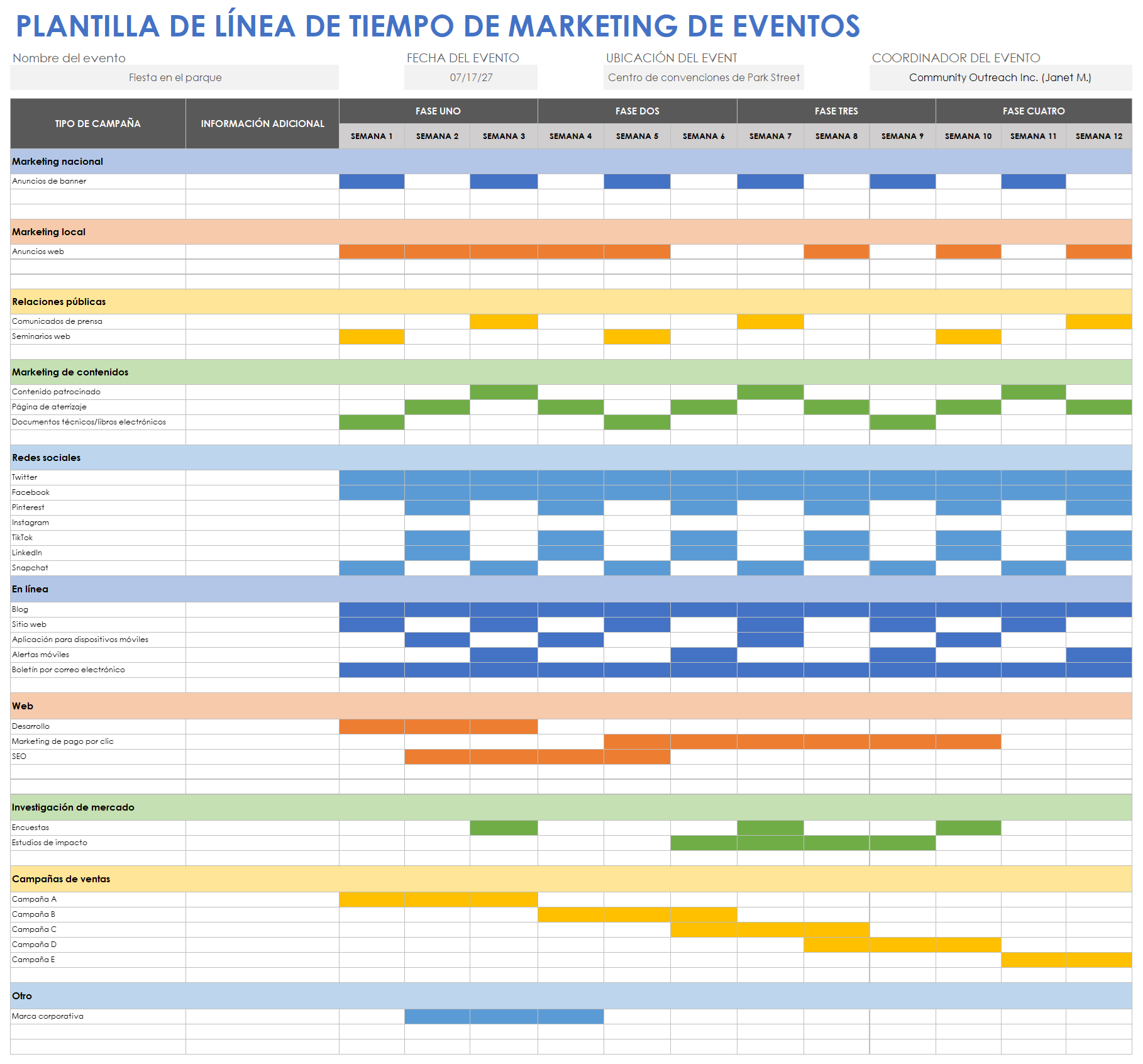  Plantilla de cronograma de marketing de eventos Hojas de cálculo de Google