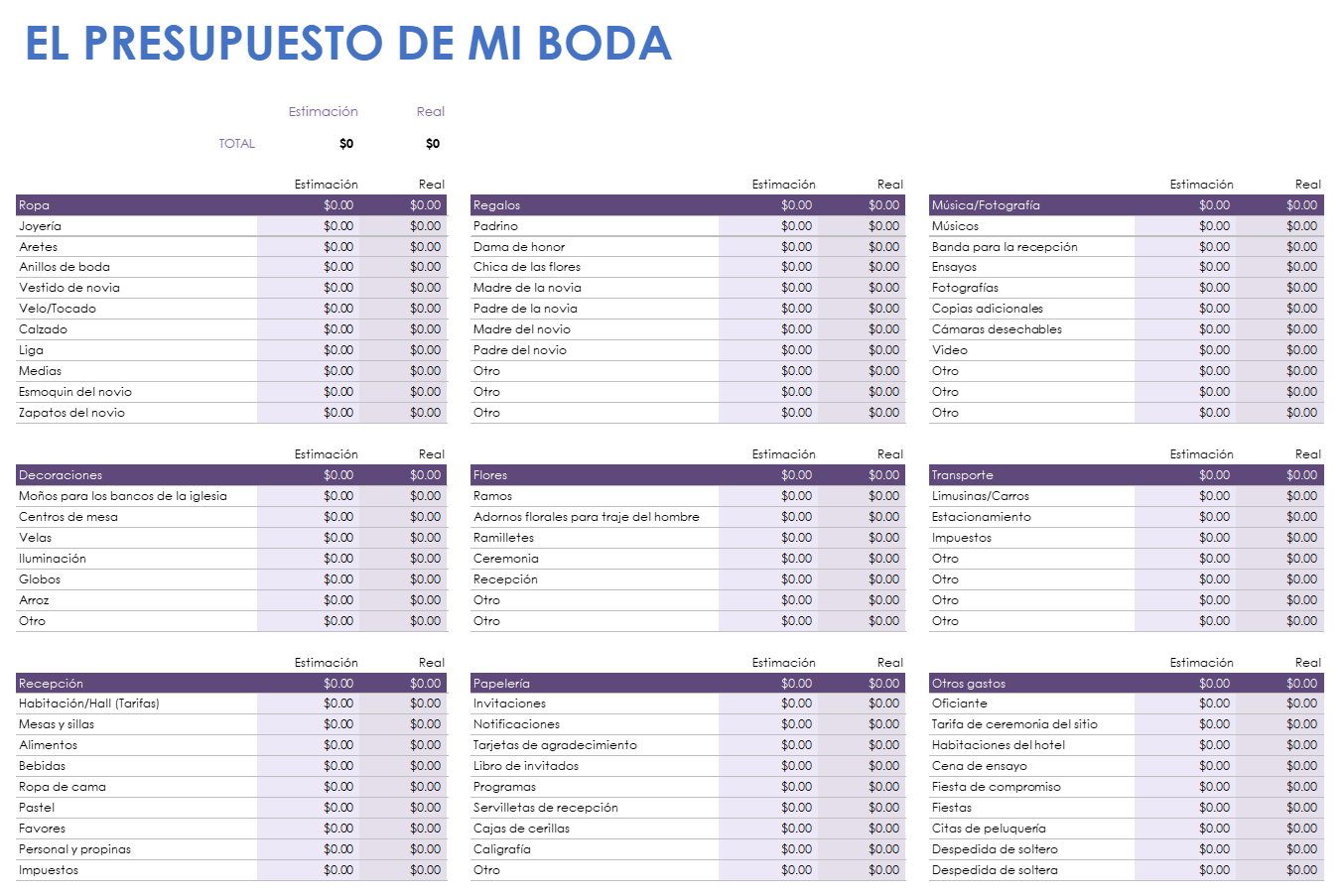  Plantilla de presupuesto de boda de Google