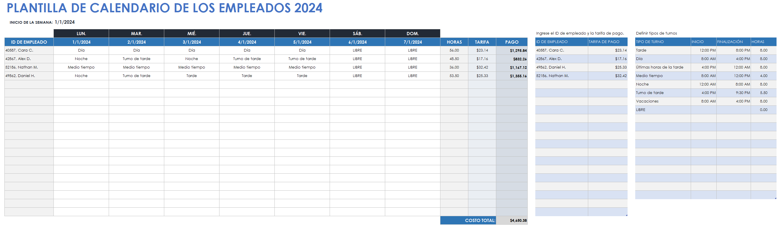  Plantilla de calendario de empleado