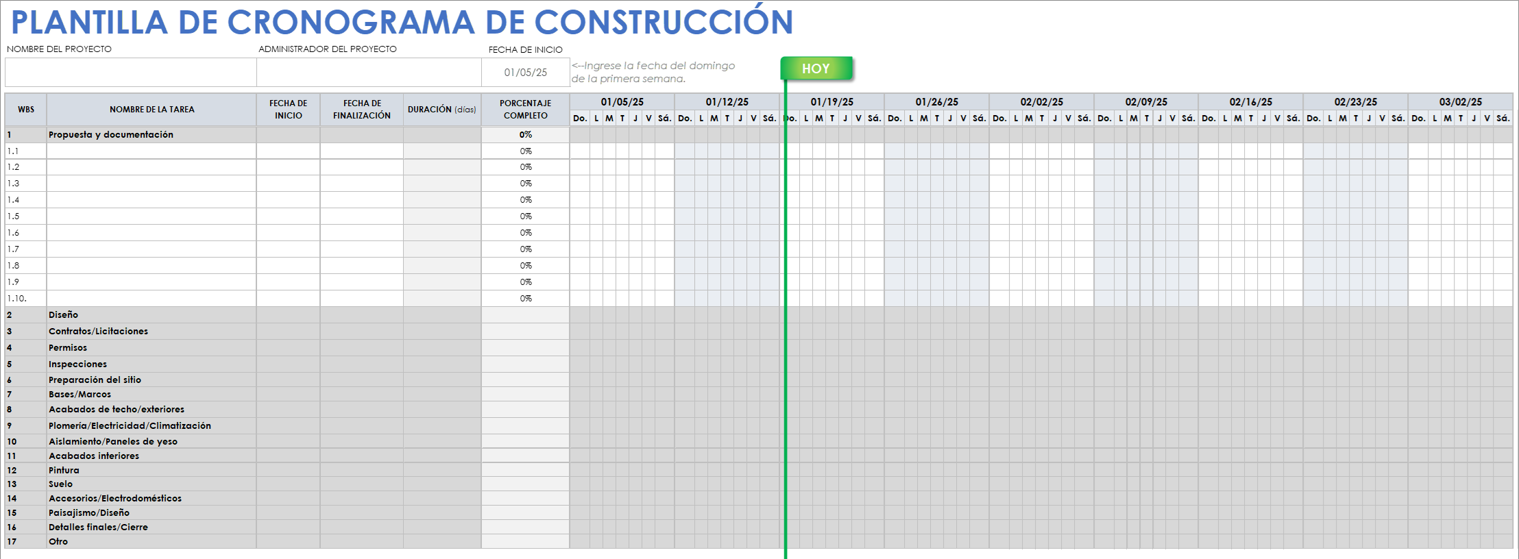  Plantilla de cronograma de construcción Hoja de Google