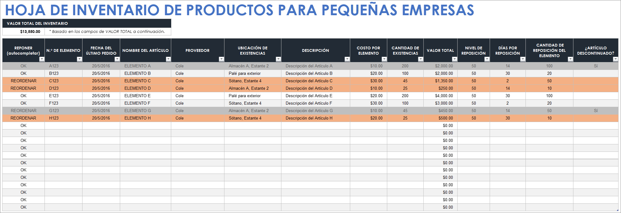  Plantilla de hoja de inventario de productos para pequeñas empresas