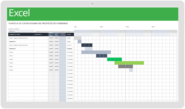 Plantilla de Cronograma de Proyecto de 4 Semanas