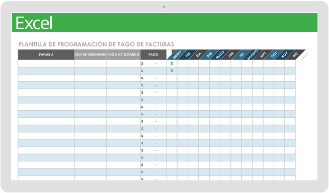 Plantilla de calendario de pago de facturas