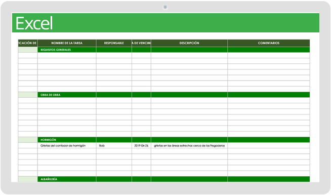 Plantilla de lista de tareas de construcción