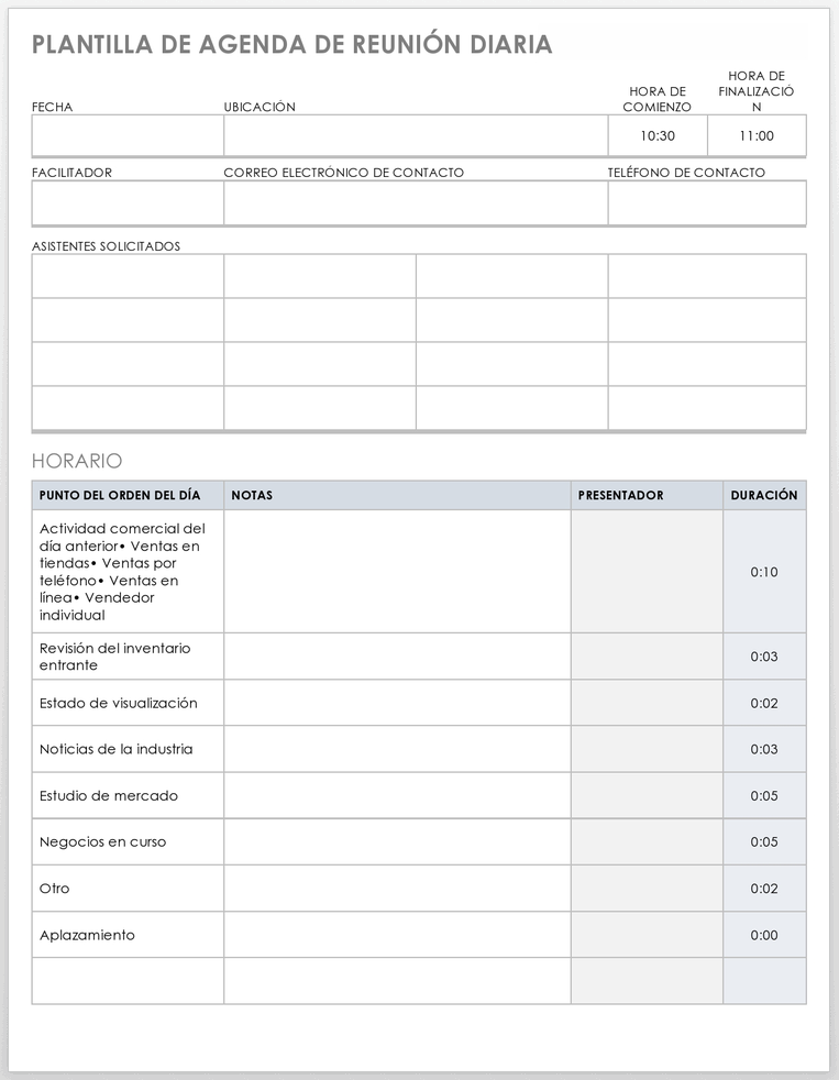  Plantilla de agenda de reuniones diarias