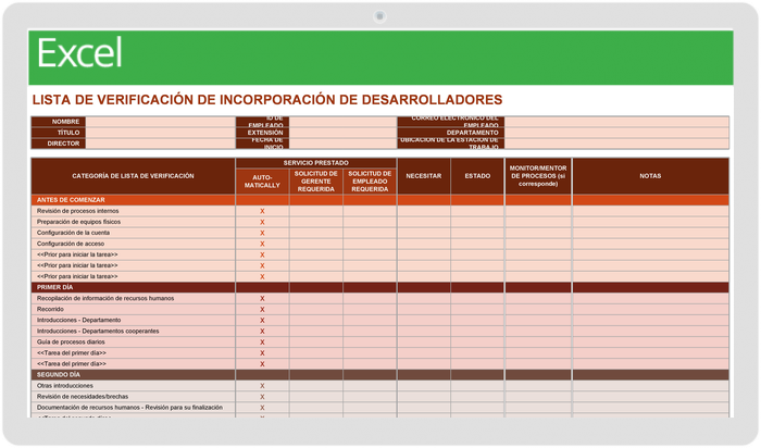 LISTA DE VERIFICACIÓN DE INCORPORACIÓN DE DESARROLLADORES