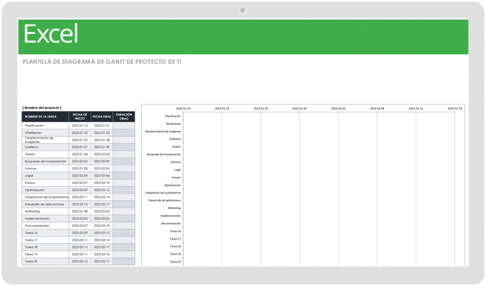 PLANTILLA DE GRÁFICO DE GANTT PARA PROYECTOS DE TI