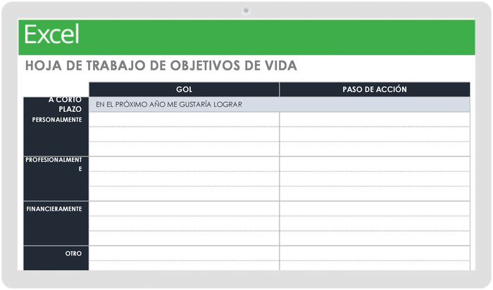 HOJA DE TRABAJO DE METAS DE VIDA