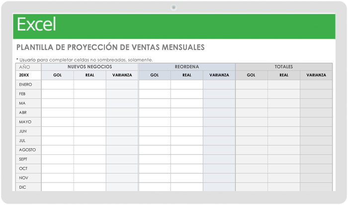 Plantilla de Proyección de Ventas Mensuales