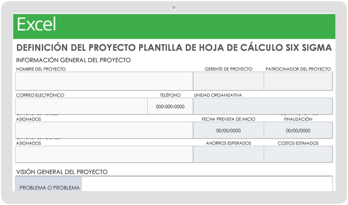 Hoja de trabajo Six Sigma de definición de proyecto