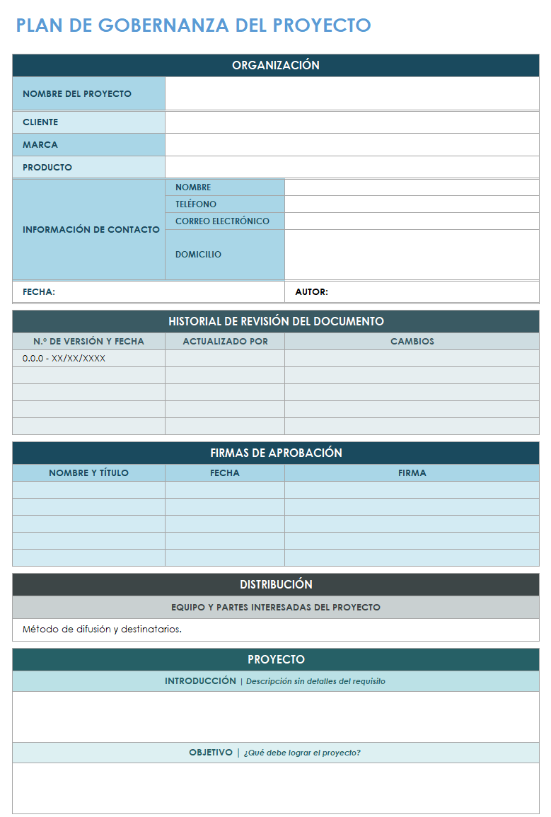 Plantilla de plan de gobernanza de proyecto