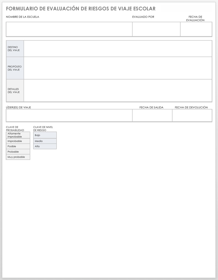 FORMULARIO DE EVALUACIÓN DE RIESGO DE VIAJE ESCOLAR