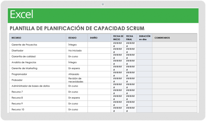  Plantilla de planificación de capacidad de Scrum