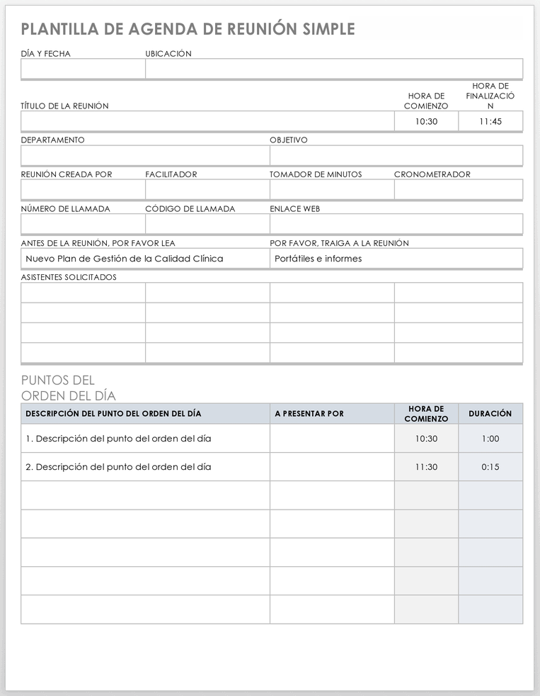  Plantilla de agenda de reunión simple