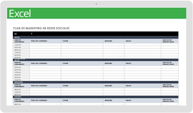 Plantilla de plan de marketing en redes sociales