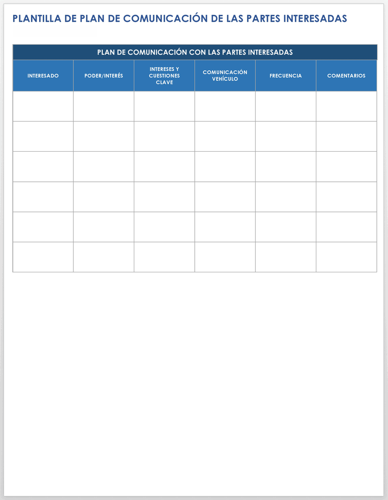  Plantilla del plan de comunicación con las partes interesadas